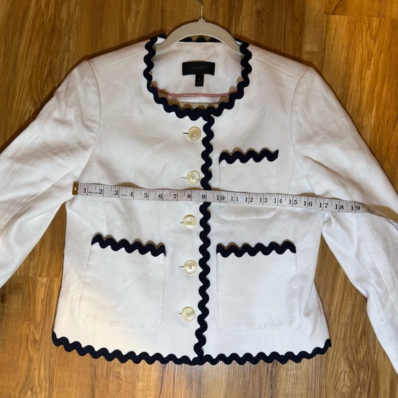 J. Crew Lady Blazer White Linen With Navy Ric Rac Trim Size 6 - Picture 7 of 9